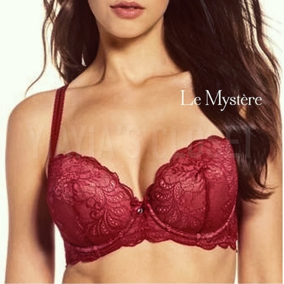 Le Mystere 40C Sophia 2435 Floral Lace Shimmer Underwire Padded Bra in Merlot - Picture 2 of 15